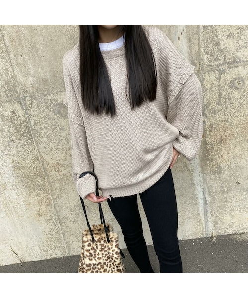 copine(コピン)の「ダメージニット(4color)(ニット/セーター・レディース・グレージュ/アイボリー/オリーブ/スミクロ・ワンサイズ)」の1枚目の写真