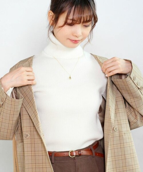 Crisp yours（クリスプユアーズ）の「タートルリブニット[y1k281b]（ニット/セーター・レディース・グレー/アイボリー/チャコールブラウン・FREE）」の2枚目の写真