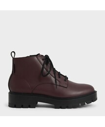 【2021 FALL 新作】レースアップ チャンキーアンクルブーツ / Lace-Up Chunky Ankle Boots （Burgundy）