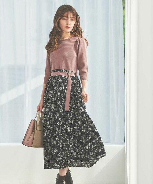 ◆DAKS シーズン柄 プリーツ スカート カラー ワンピース セール】 【春SALE】プリーツスカートワンピース （ミニ丈・ひざ
