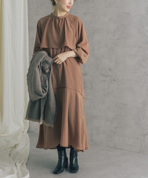 【未使用タグ付】アーバンリサーチロッソ　洗える♪ケープデザインフレアワンピース URBAN RESEARCH ROSSO WOMEN（アーバンリサーチ ロッソ）の「【WEB限定