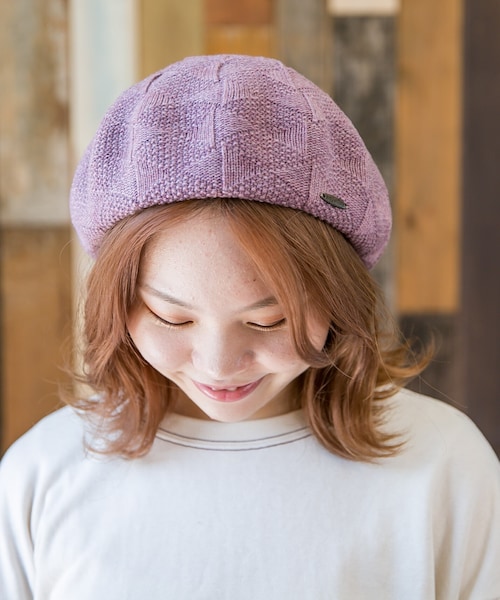 無(ム)の「RASSEL CHECK BERET【ラッセルチェックベレー】(ハンチング/ベレー帽・レディース・パープル/ブラック/グレー/ホワイト/ダークブラウン/ダークグレー/ワインレッド/ネイビー・FREE)」の1枚目の写真