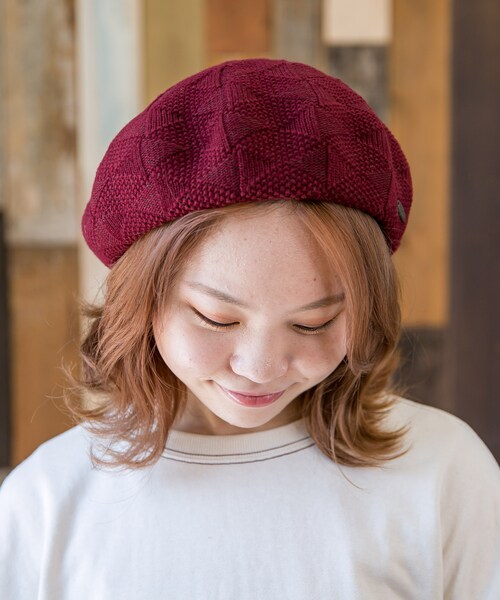 無(ム)の「RASSEL CHECK BERET【ラッセルチェックベレー】(ハンチング/ベレー帽・レディース・パープル/ブラック/グレー/ホワイト/ダークブラウン/ダークグレー/ワインレッド/ネイビー・FREE)」の7枚目の写真