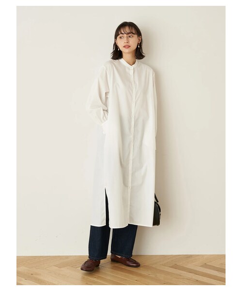 earth music&ecology(アースミュージックアンドエコロジー)の「バンドカラーシャツワンピース(ワンピース/ドレス・オフホワイト/ベージュ/ストライプブルー/ストライプグレー・F)」の7枚目の写真