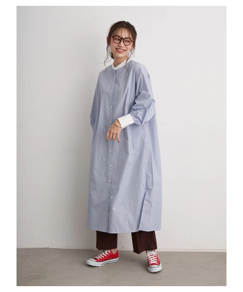 earth music&ecology(アースミュージックアンドエコロジー)の「バンドカラーシャツワンピース(ワンピース/ドレス・オフホワイト/ベージュ/ストライプブルー/ストライプグレー・F)」の22枚目の写真