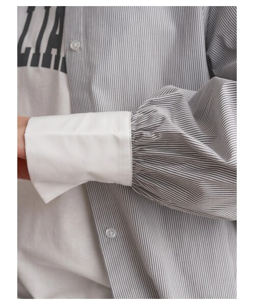 earth music&ecology(アースミュージックアンドエコロジー)の「バンドカラーシャツワンピース(ワンピース/ドレス・オフホワイト/ベージュ/ストライプブルー/ストライプグレー・F)」の14枚目の写真