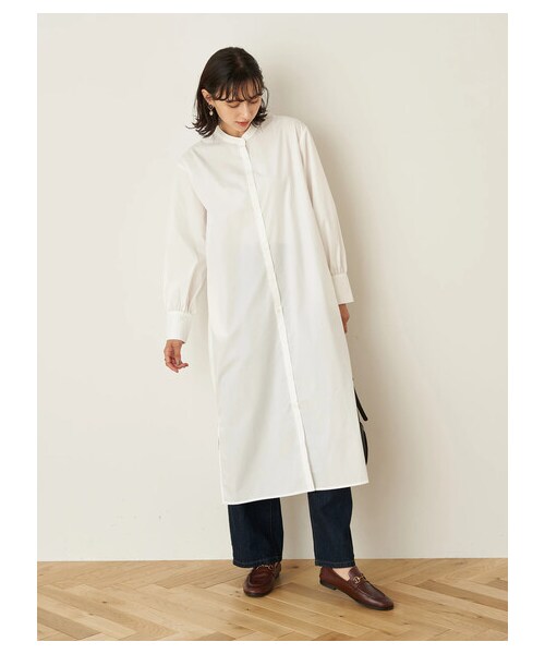 earth music&ecology(アースミュージックアンドエコロジー)の「バンドカラーシャツワンピース(ワンピース/ドレス・オフホワイト/ベージュ/ストライプブルー/ストライプグレー・F)」の6枚目の写真