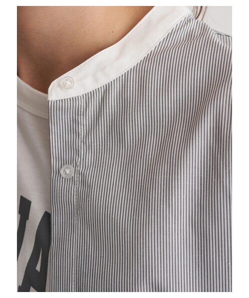 earth music&ecology(アースミュージックアンドエコロジー)の「バンドカラーシャツワンピース(ワンピース/ドレス・オフホワイト/ベージュ/ストライプブルー/ストライプグレー・F)」の13枚目の写真