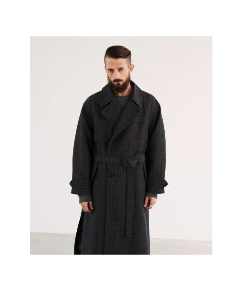 WOOL CHECK TRENCH COAT