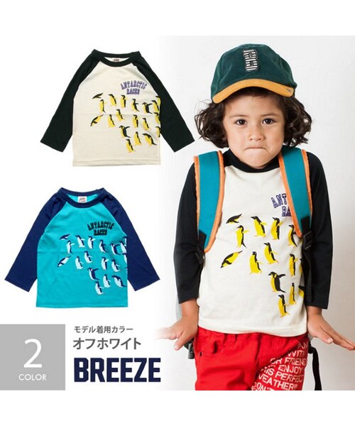 BREEZE（ブリーズ）の「八分袖ペンギンＴシャツ（トップス・キッズ・ブルー/オフホワイト・80/90/95/100/110/120/130/140）」の2枚目の写真
