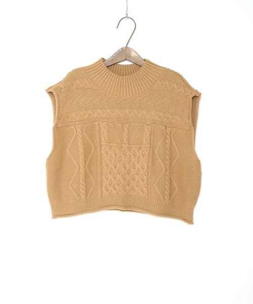 Crisp yours（クリスプユアーズ）の「ミックスケーブルニットベスト[y1k241b]（ベスト・レディース・ベージュ/アイボリー・FREE）」の4枚目の写真