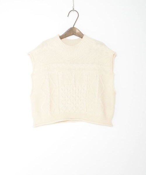 Crisp yours（クリスプユアーズ）の「ミックスケーブルニットベスト[y1k241b]（ベスト・レディース・ベージュ/アイボリー・FREE）」の3枚目の写真