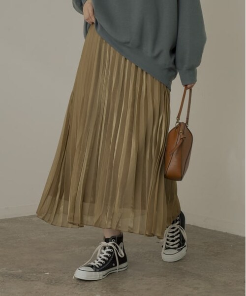 0000Lady'sの「シャイニーポプリンプリーツスカート（スカート・レディース・ダークブラウン/カーキ・M）」の2枚目の写真