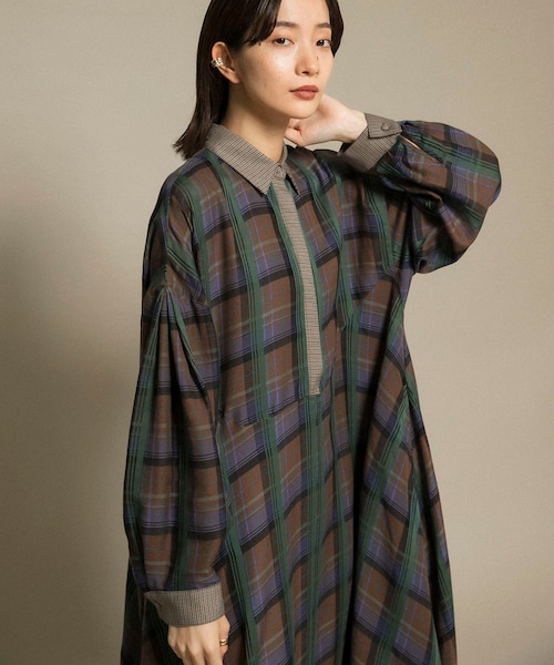 KBF（ケイビーエフ）の「チェックWIDEワンピース（その他・レディース・GRAY/BROWN・one）」の3枚目の写真