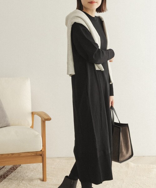 FORK&SPOON（フォークアンドスプーン）の「FORK&SPOON ウーステッドヤーンニットワンピース（その他・レディース・BLUE/BLACK・one）」の2枚目の写真