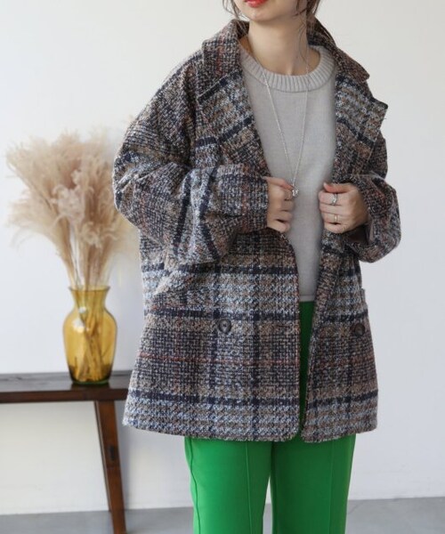 frames RAY CASSIN（フレームスレイカズン）の「【WEB限定】チェックオーバーサイズジャケット（ジャケット/アウター・レディース・ネイビー/ベージュ・FREE）」の2枚目の写真