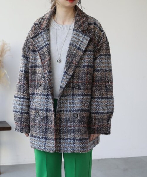 frames RAY CASSIN（フレームスレイカズン）の「【WEB限定】チェックオーバーサイズジャケット（ジャケット/アウター・レディース・ネイビー/ベージュ・FREE）」の7枚目の写真