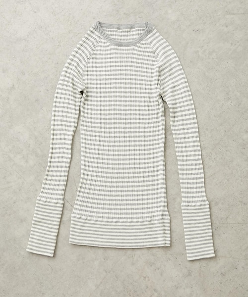 PUAL CE CIN(ピュアルセシン)の「【Du noir】綿針抜きリブプルオーバー(Tシャツ/カットソー・レディース・その他1/その他2/トップグレー/ブラック・FREE)」の1枚目の写真