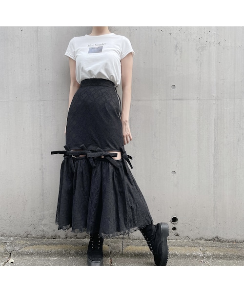 lilLilly リボンスカート lilLilly（リルリリー）の「【pain】レースリボンロングスカート