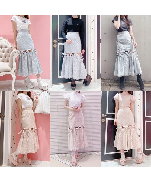 lilLilly（リルリリー）の「【pain】レースリボンロングスカート