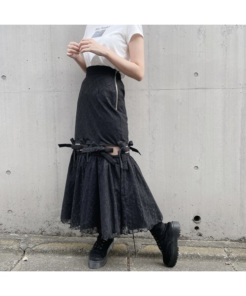 lilLilly リボンスカート lilLilly（リルリリー）の「【pain】レースリボンロングスカート