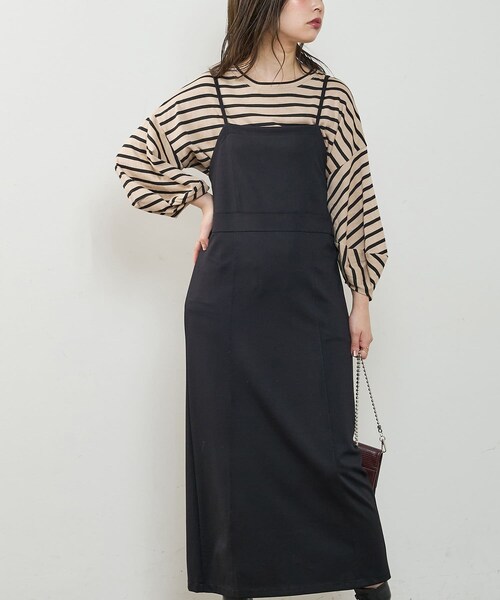 natural couture（ナチュラルクチュール）の「モクロディベアキャミワンピース（ワンピース・レディース・ライトベージュ/ブラウン/ブラック/チェック・FREE）」の3枚目の写真