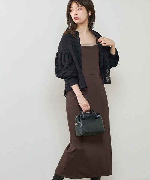 natural couture（ナチュラルクチュール）の「モクロディベアキャミワンピース（ワンピース・レディース・ライトベージュ/ブラウン/ブラック/チェック・FREE）」の2枚目の写真