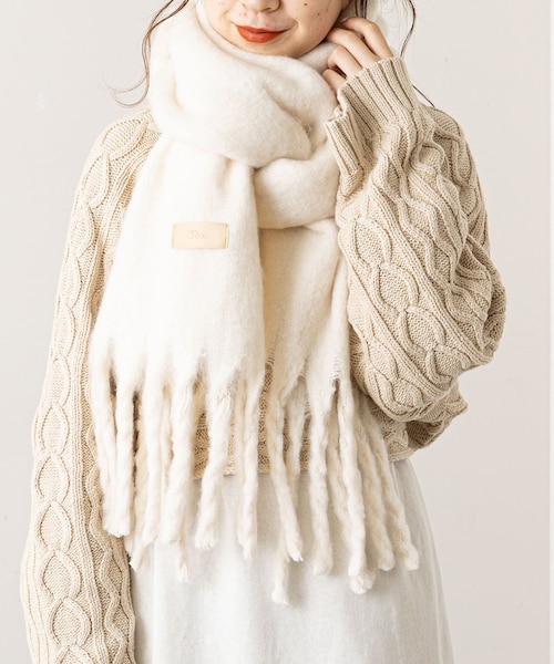 TAO コムデギャルソン フリンジポケットマフラー ホワイト アイボリー