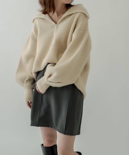 mystic(ミスティック)の「ハーフZIPニット(ニット/セーター・レディース・オフホワイト/ピンク/チャコールグレー・F)」の2枚目の写真