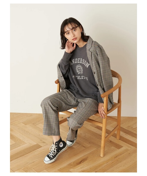 earth music&ecology(アースミュージックアンドエコロジー)の「チェックセミフレアパンツ(パンツ・チェックブルー/チェック・S/M)」の9枚目の写真