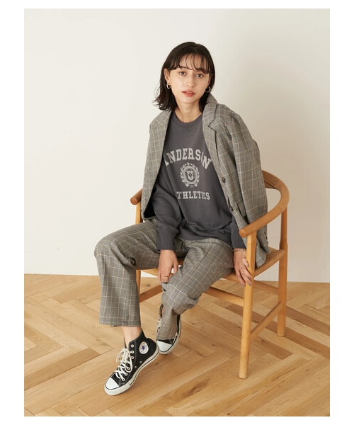 earth music&ecology(アースミュージックアンドエコロジー)の「チェックセミフレアパンツ(パンツ・チェックブルー/チェック・S/M)」の7枚目の写真