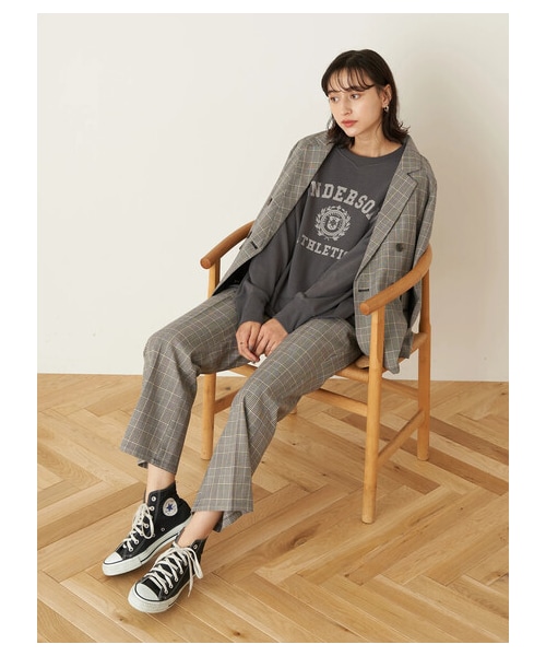 earth music&ecology(アースミュージックアンドエコロジー)の「チェックセミフレアパンツ(パンツ・チェックブルー/チェック・S/M)」の8枚目の写真