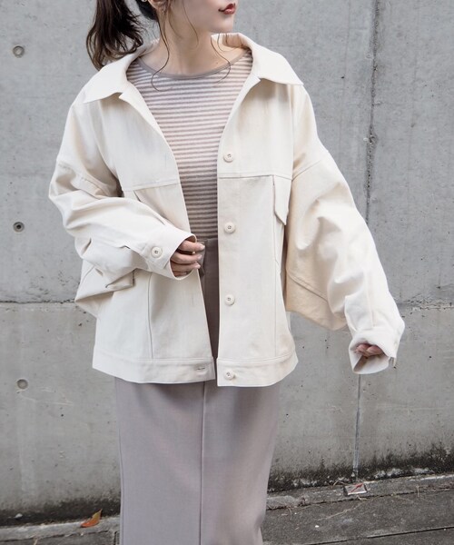LAULEN（ローレン）の「cotton twill over jacket（ミリタリージャケット・レディース・ブラウン/エクリュ・FREE）」の2枚目の写真