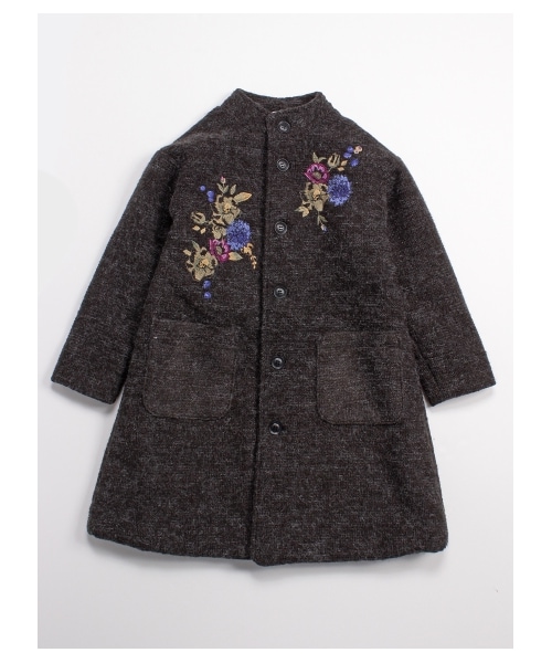 [ジュニアサイズ]花柄刺繍ウールライクコート