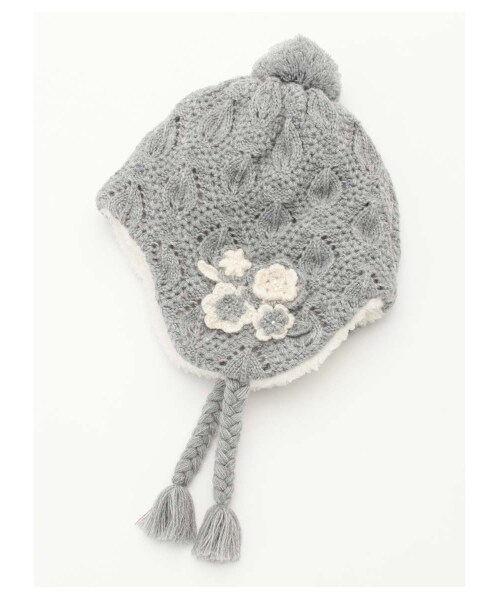 HAKKA BABY（ハッカベビー）の「[ベビー]フラワーモチーフ付きニット帽子（帽子・キッズ・グレー/ボルドー・S）」の3枚目の写真