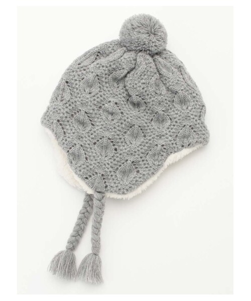 HAKKA BABY（ハッカベビー）の「[ベビー]フラワーモチーフ付きニット帽子（帽子・キッズ・グレー/ボルドー・S）」の4枚目の写真