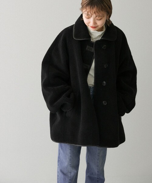 KBF（ケイビーエフ）の「滾邊絨毛夾克（ジャケット/アウター・レディース・象牙白/黑色・one）」の2枚目の写真