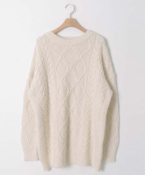 DHOLIC STYLE（ディーホリックスタイル）の「[crushj] ラウンドルーズケーブルニット（ニット/セーター・レディース・ピンク/ホワイト・ONESIZE）」の2枚目の写真