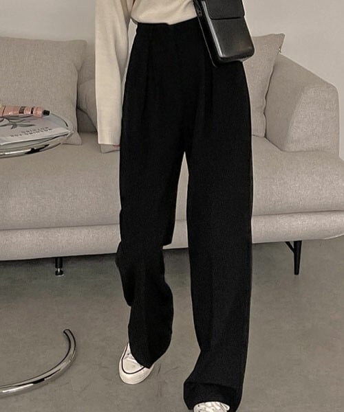 DHOLIC STYLE（ディーホリックスタイル）の「[ririnco] 3TYPEウエストタックワイドスラックス（スラックス・レディース・ベージュ/ブラック・SHORT/BASIC/LONG）」の2枚目の写真