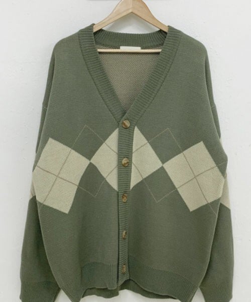 DHOLIC STYLE（ディーホリックスタイル）の「[vinvle] オーバーアーガイルチェックニットカーディガン（カーディガン/ボレロ・レディース・ブラウン/ブルー/グリーン/グレー・ONESIZE）」の3枚目の写真