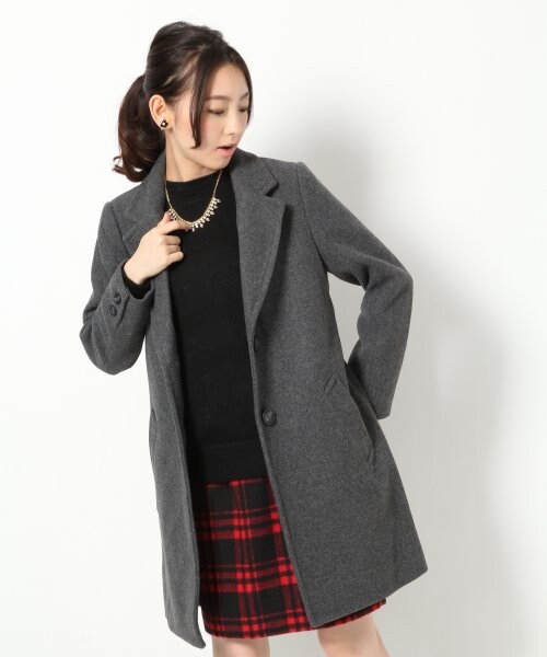 LOWRYS FARM（ローリーズファーム）の「メルトンチェスターコート/mikoa（ジャケット/アウター・ブラック/チャコールグレー/キャメル・Ｍ/Ｌ）」の2枚目の写真