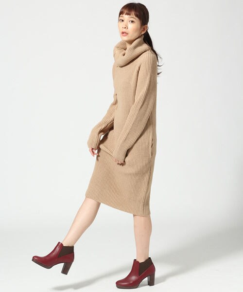 JEANASIS（ジーナシス）の「ZIPタートルロングワンピース（ワンピース/ドレス・レディース・ブラック/グレー/ベージュ・FREE）」の3枚目の写真