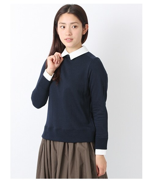 earth music&ecology(アースミュージックアンドエコロジー)の「【Special Price】・シャツ衿リブ付プルオーバー(カットソー・レディース・杢グレー/ネイビー・S/M)」の1枚目の写真