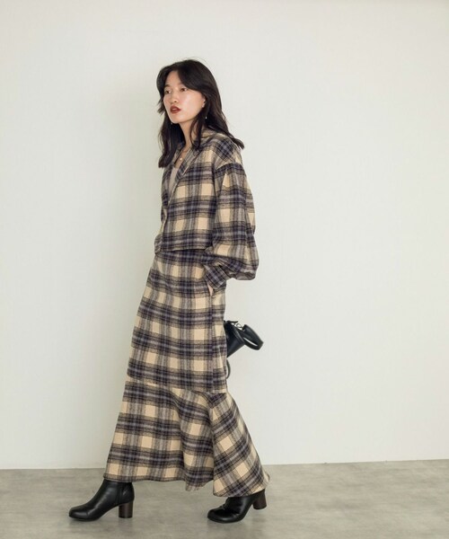 w closet（ダブルクローゼット）の「起毛チェックショート丈シャツ