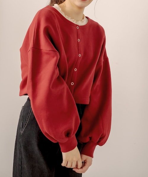OLIVE des OLIVE（オリーブデオリーブ）の「裏起毛ダブルフロントトップス（カーディガン/ボレロ・レディース・ブラウン/レッド/ブラック/ライトグレー・FREE）」の3枚目の写真