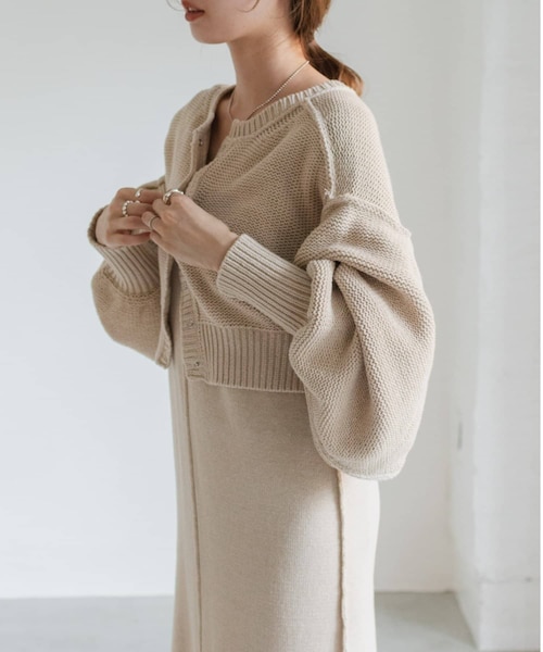 Kastane（カスタネ）の「【SETアイテム】クロップドカーディガン×ワンピースSET（ワンピース・レディース・スカイブルー/アイボリー/ブラウン・F）」の3枚目の写真