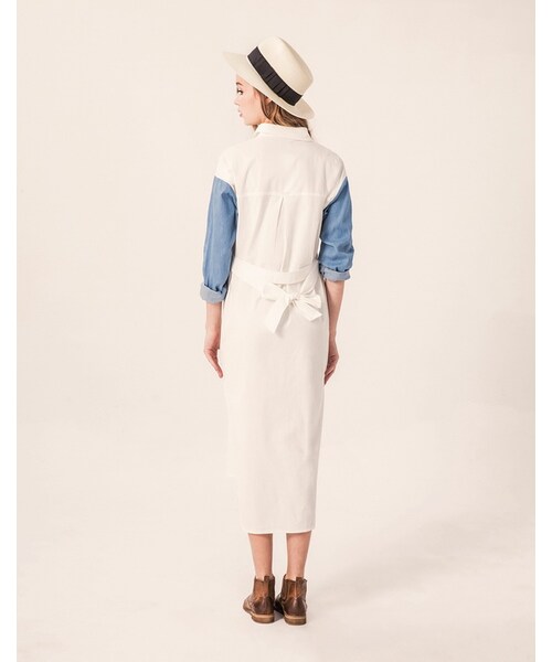 PAZZO（パッゾ）の「韓式率性!拼接牛仔超長版襯衫洋裝(附綁帶)（ワンピース/ドレス・レディース・白・S/M）」の7枚目の写真