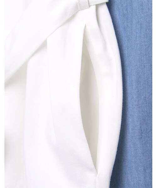 PAZZO（パッゾ）の「韓式率性!拼接牛仔超長版襯衫洋裝(附綁帶)（ワンピース/ドレス・レディース・白・S/M）」の3枚目の写真