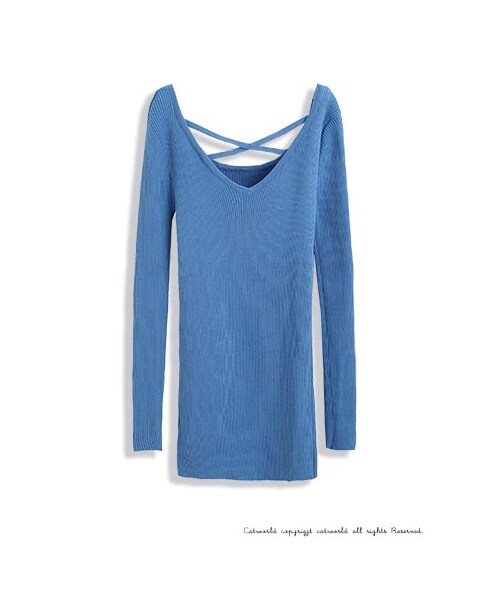 catworld（キャットワールド）の「後露背交叉針織衫（その他・レディース・黑/米白/藍・M/L/XL）」の5枚目の写真