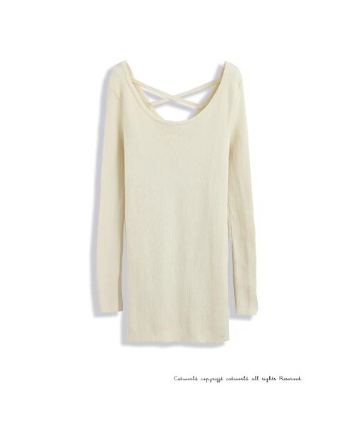 catworld（キャットワールド）の「後露背交叉針織衫（その他・レディース・黑/米白/藍・M/L/XL）」の10枚目の写真